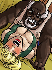 Pushing the white woman on to her back - Whiskey mirror by Illustrated interracial