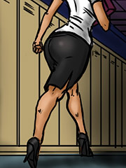Placing his palms under Jessica's soft white ass cheeks, he thrusts deeper into her slick channel - Lust for the librarian by Illustrated interracial 2016